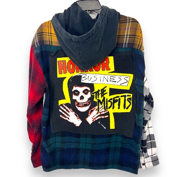 Hand Crafted Other - LAHippie Remade Misfits Flannel Shirt Hoodie Multicolor Men’s Size Medium
